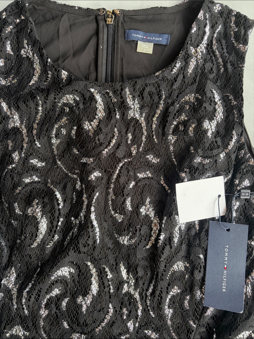 Tommy Hilfiger Black Lace Dress with Silver Sequin Accents